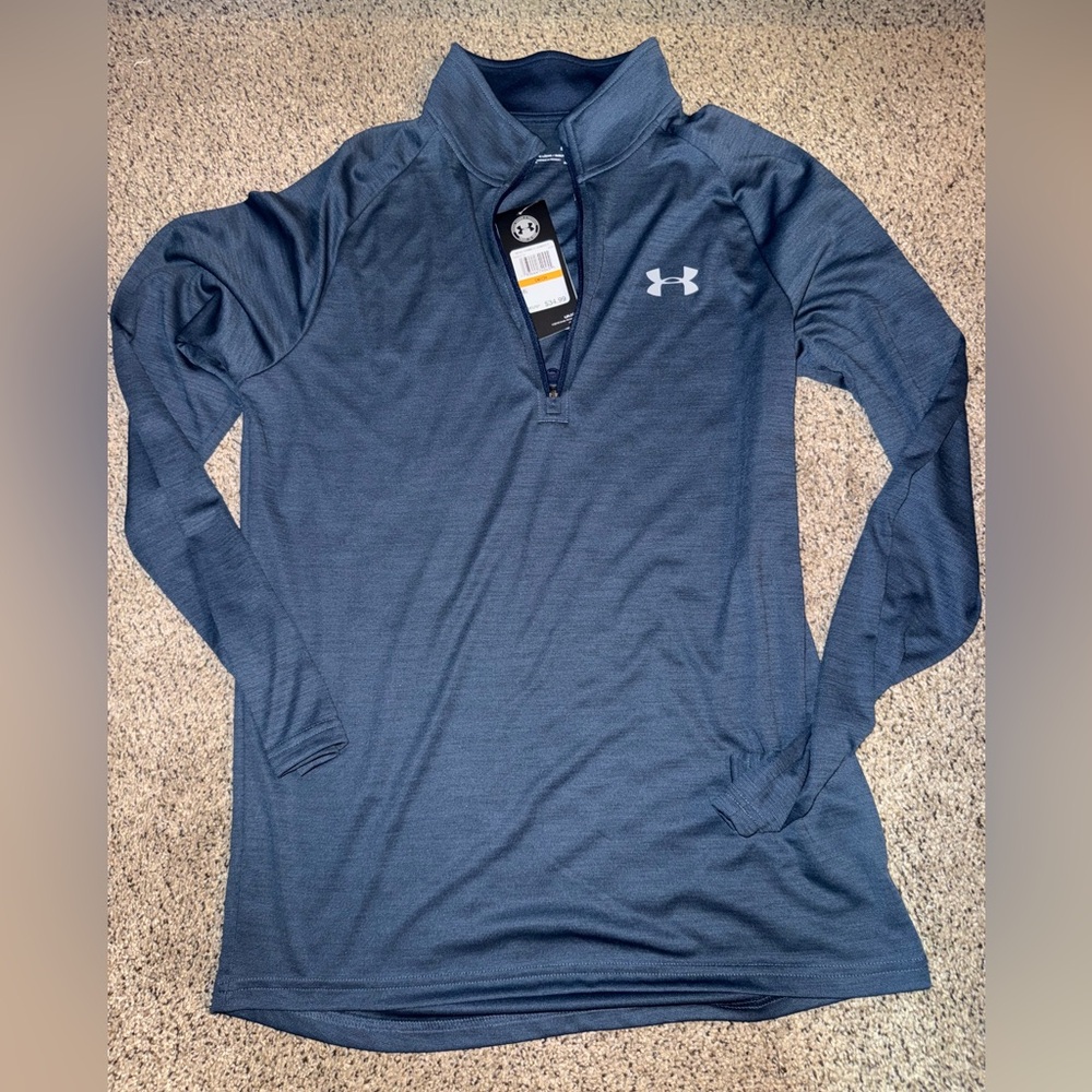 Men’s Under Armour Tech 1/2 Zip Long Sleeve size Small NWT, (Steel/Blue)
